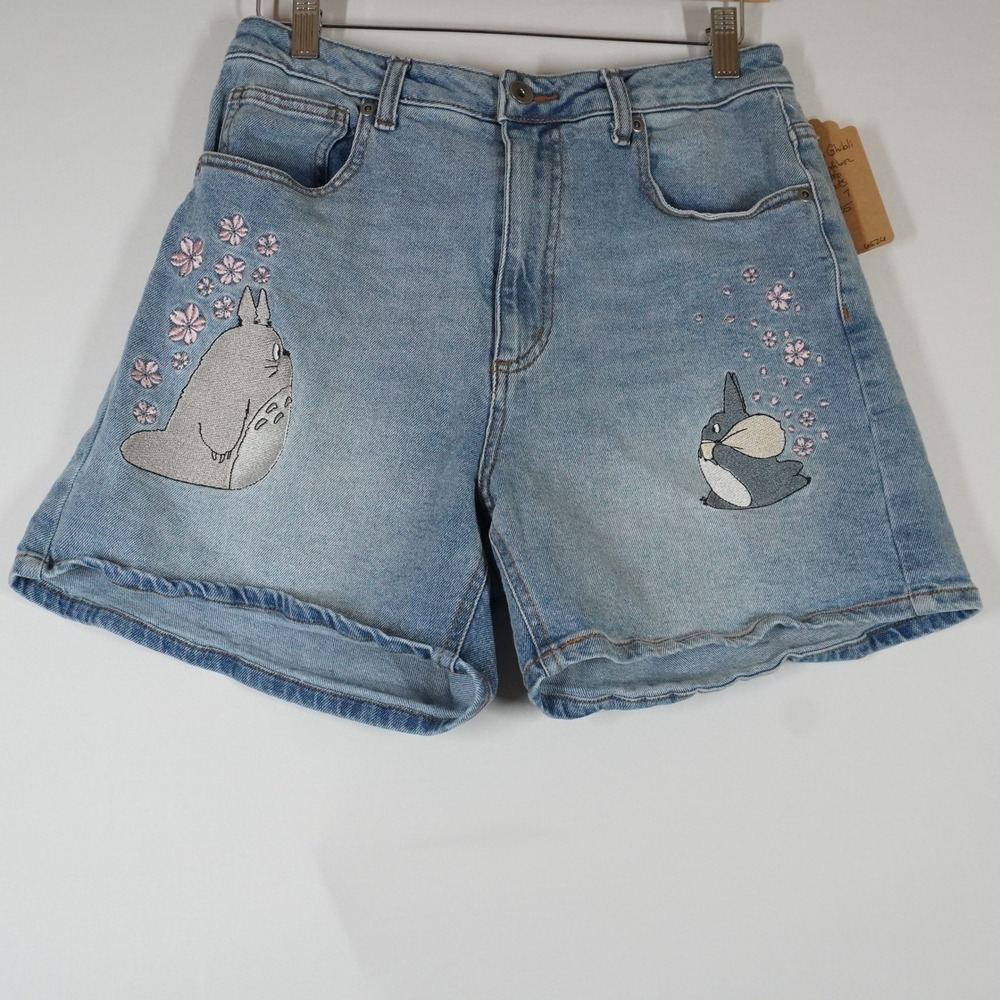 Studio Ghibli My Neighbor Totoro Embroidered Denim Shorts Blue 7 Anime Whimsical